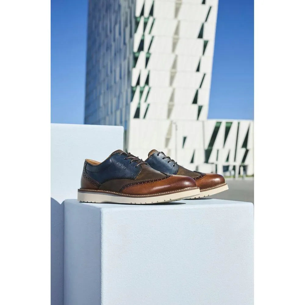 Rieker 04504-90 men's multi-colored leather lace-up shoes, stylish dress footwear with brown and blue accents.