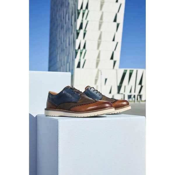 Rieker 04504-90 men's multi-colored leather lace-up shoes, stylish dress footwear with brown and blue accents.