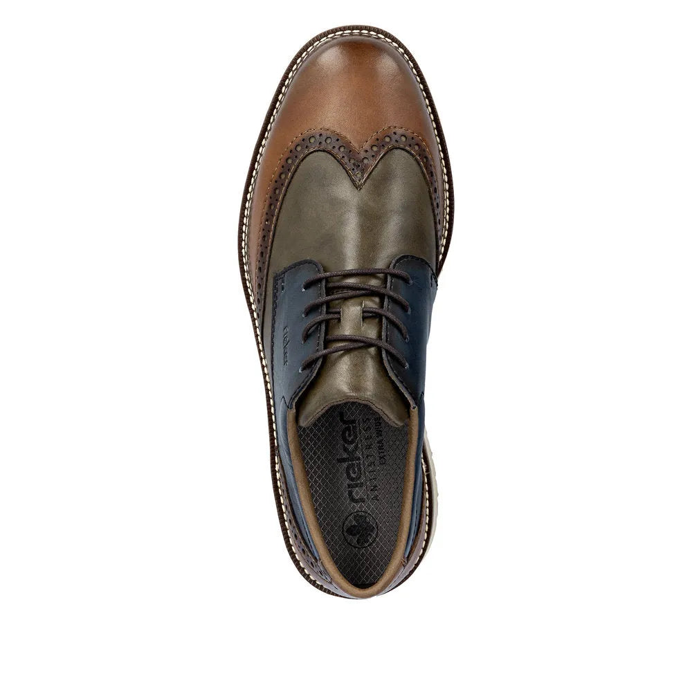 Rieker men's multicolored leather lace-up dress shoe with brogue detailing and stitching accents.