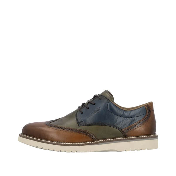 Men's multi-color leather lace-up shoes, casual design with brogue detailing, Rieker 04504-90.