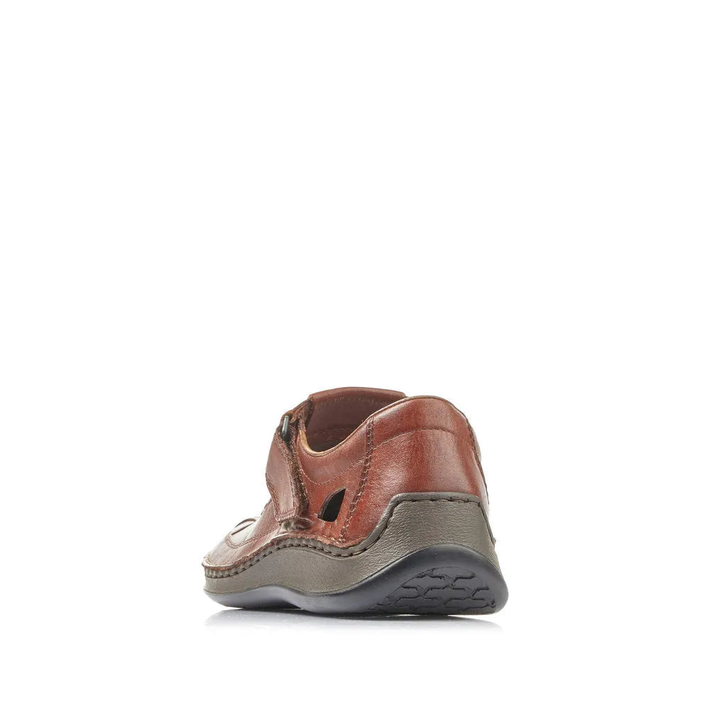 Rieker 05284-24 men's wide-fit brown leather touch-fastening shoes with cushioned sole and slip-resistant outsole.