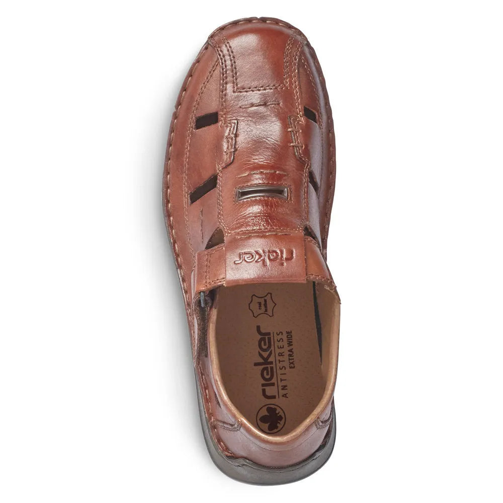 Rieker 05284-24 men's brown wide fit touch fastening casual shoes with slip-on design and leather upper.