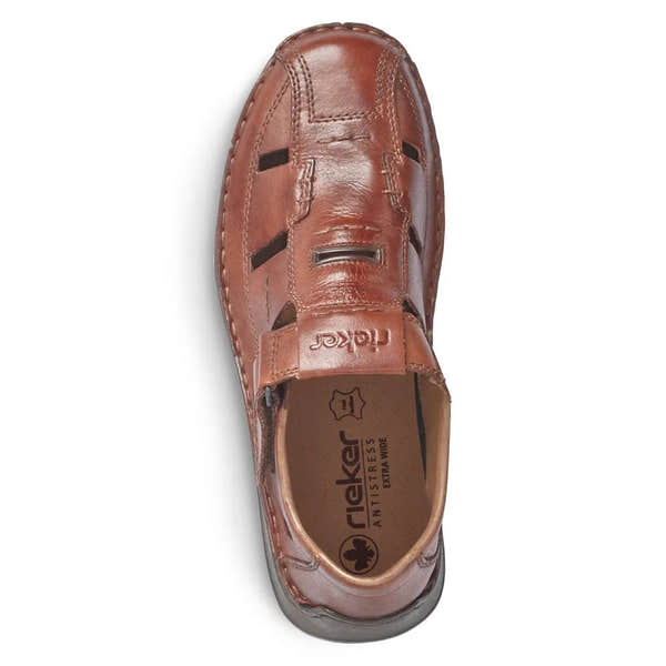 Rieker 05284-24 men's brown wide fit touch fastening casual shoes with slip-on design and leather upper.