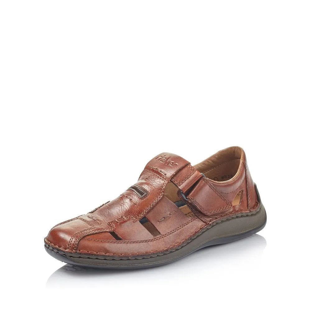 Rieker 05284-24 men's wide fit brown touch fastening casual shoes with closed-toe design and comfortable sole.