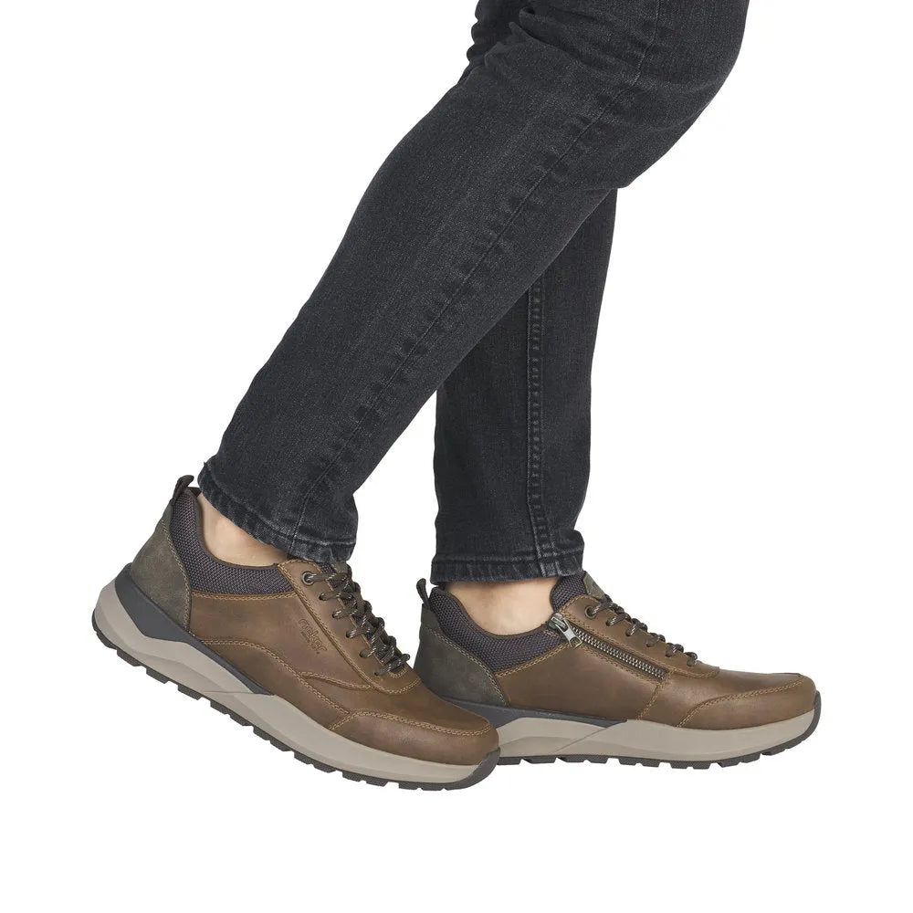 Rieker 06000-22 men's brown zip and lace casual shoes with cushioned soles and leather upper, suitable for everyday wear.