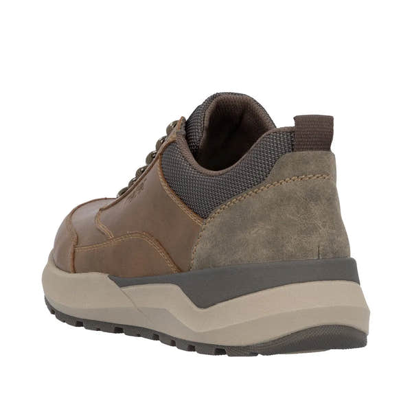 Rieker men's brown zip and lace-up casual shoes with cushioned sole and padded collar, stylish leather and fabric upper.