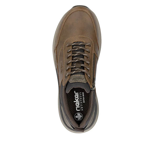 Rieker men's brown zip and lace casual shoes with anti-stress and extra-made comfort features.