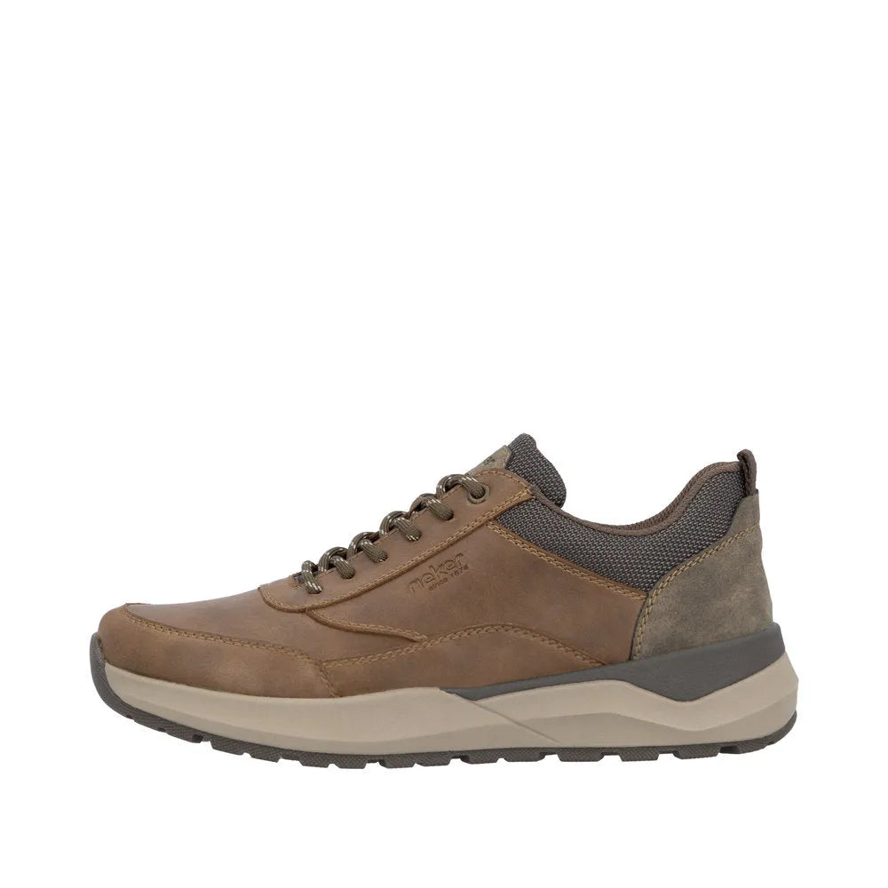 Rieker 06000-22 men's brown zip and lace casual shoes with cushioned sole and padded collar.