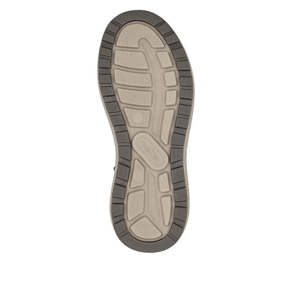 Rieker 06000-22 men's brown zip and lace casual shoes with rubber sole and traction pattern.