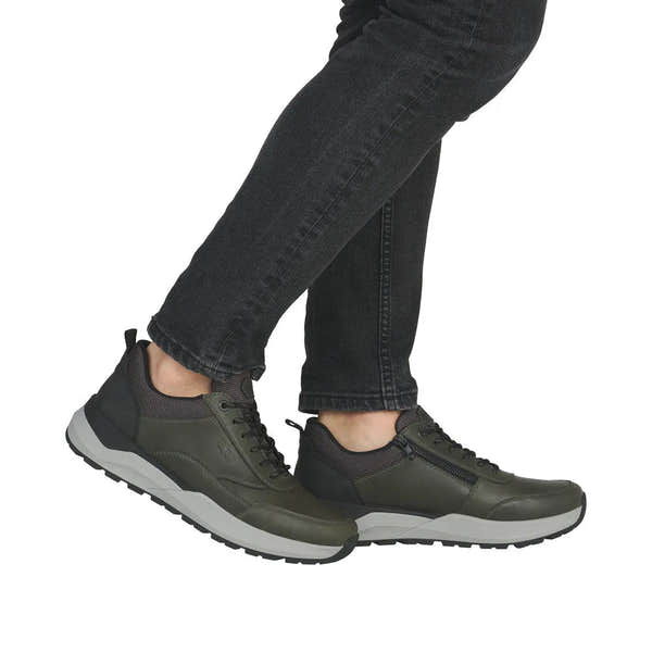 Rieker 06000-54 men's green zip and lace casual shoes with cushioned sole and sporty design.