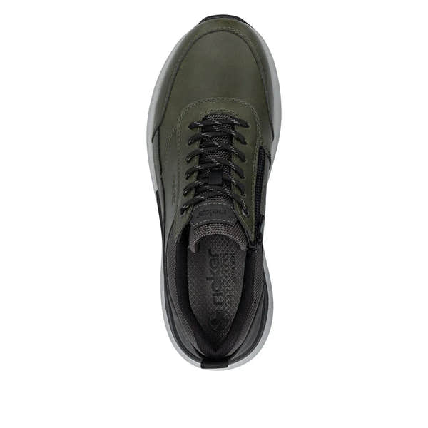 Rieker 06000-54 men's green zip and lace-up casual shoes with padded collar and durable outsole.