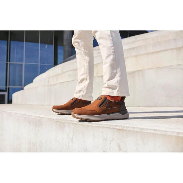 Rieker 06052-22 Men's brown suede water-resistant slip-on shoes, sporty sneaker design with running shoe sole.