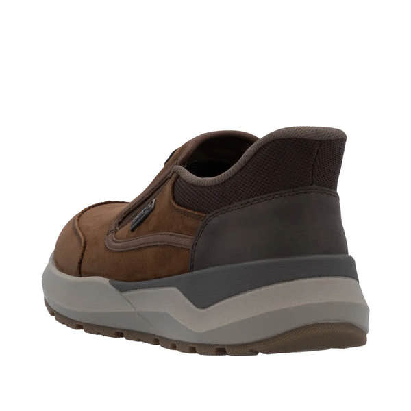 Rieker 06052-22 men's brown suede waterproof slip-on shoes with cushioned sole and slip-resistant outsole.