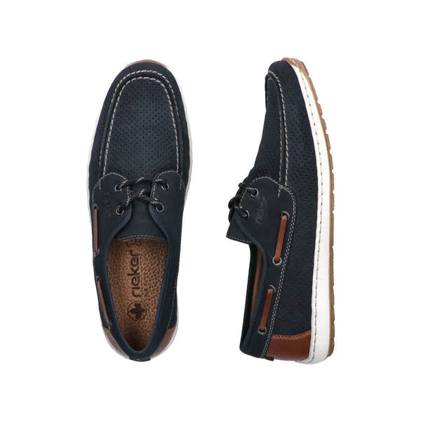 Rieker 08816-14 men's wide Pacific Navy lace-up shoes with perforated upper and rubber sole.