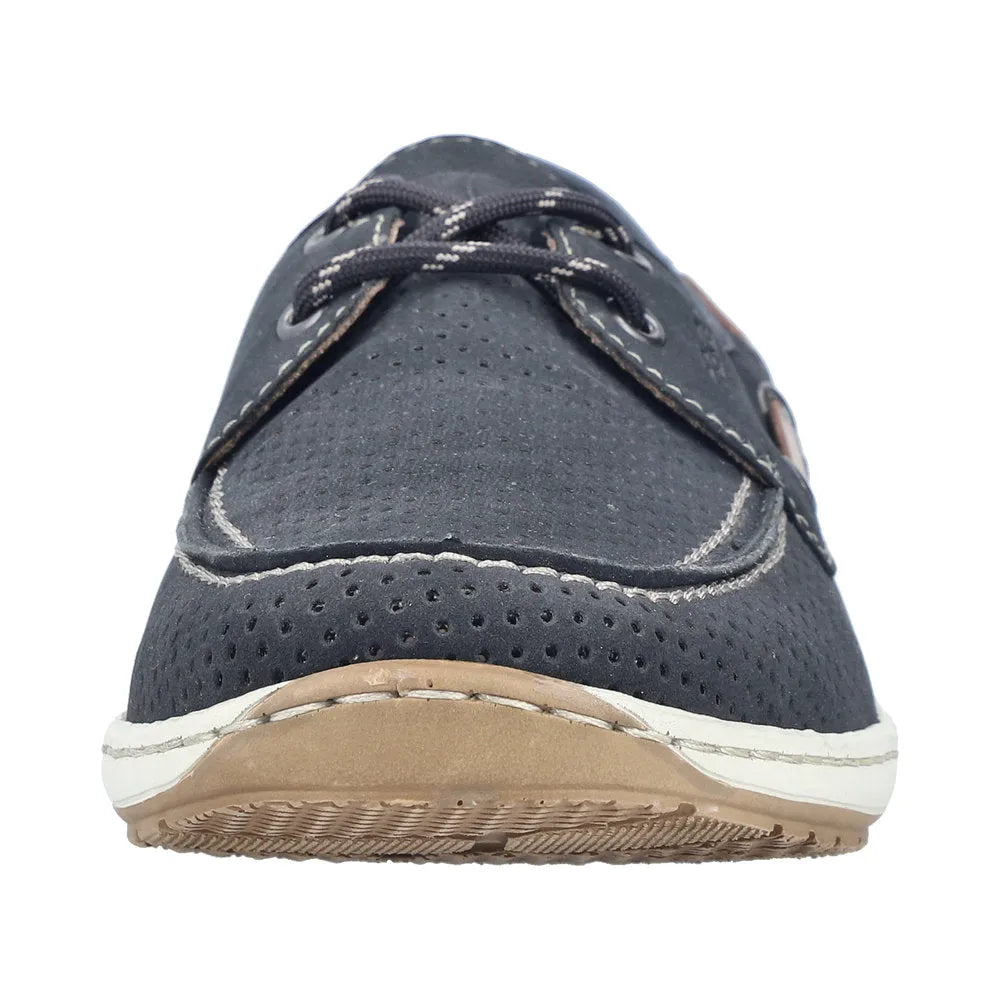 Rieker 08816-14 men's wide Pacific Navy lace-up shoes, perforated breathable fabric, supportive sole, casual footwear.