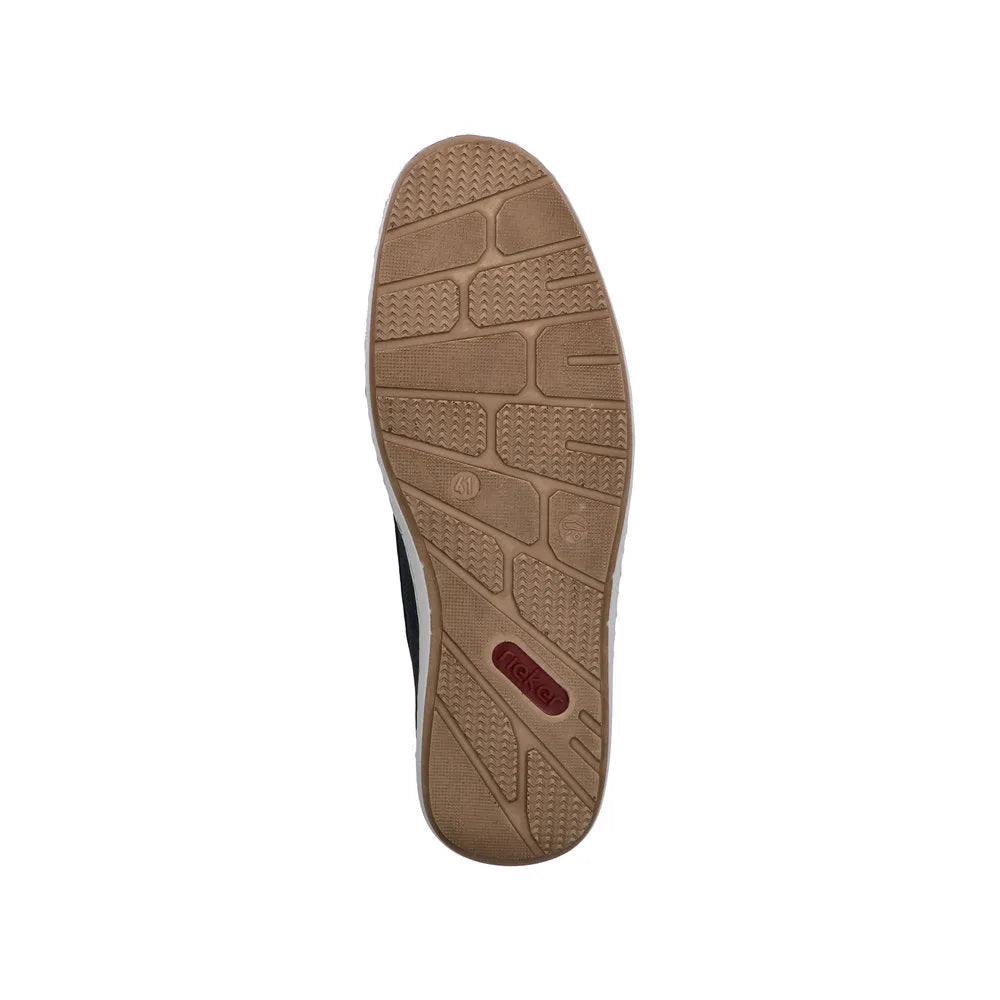 Rieker men's wide fit Pacific Navy lace-up shoes with textured rubber outsole and cushioned comfort.