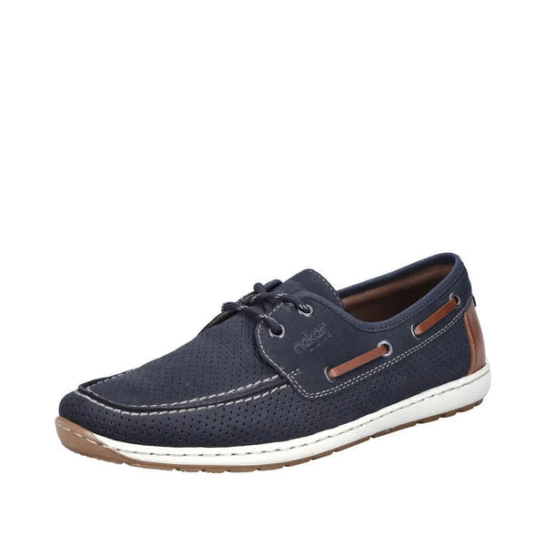 Rieker men's navy lace-up casual shoes with perforated upper and white sole, wide fit, style 08816-14.