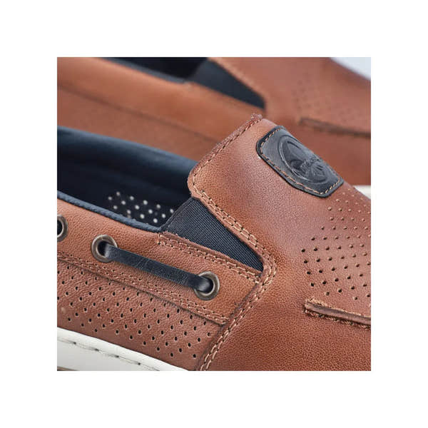 Rieker 08867-25 men's wide fit tobacco brown leather elasticated shoes with perforated details and black accents.