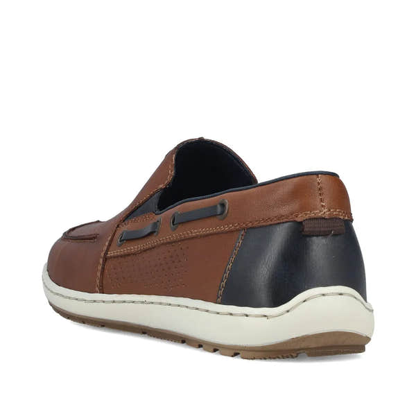 Rieker 08867-25 men's wide fit tobacco brown leather elasticated casual shoes, back view.
