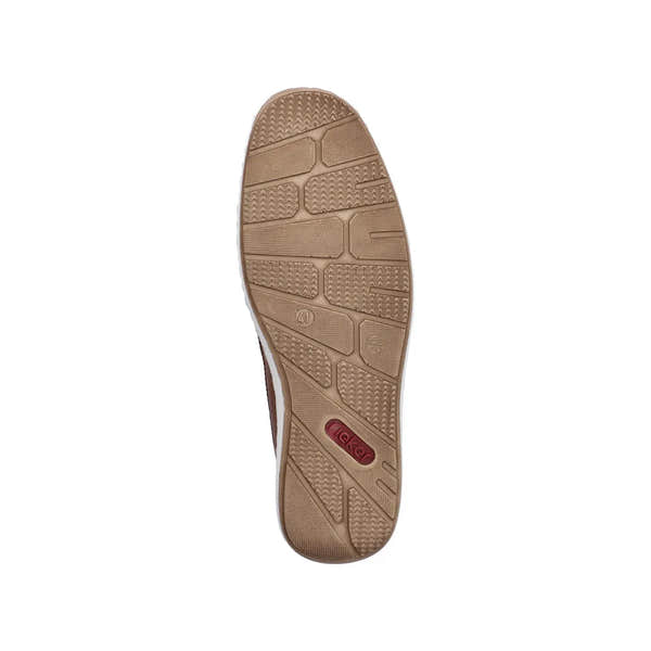 Rieker 08867-25 men's wide tobacco brown leather elasticated shoes with non-slip rubber sole.