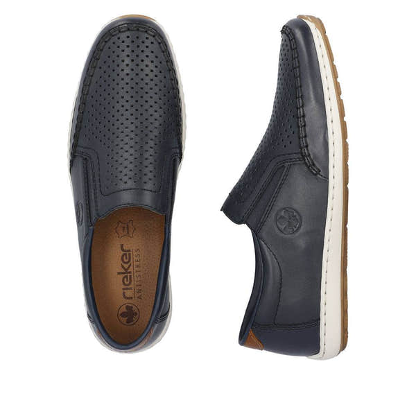 Rieker 08868-15 Mens Navy Blue Leather Slip On Loafers-elevate your sole