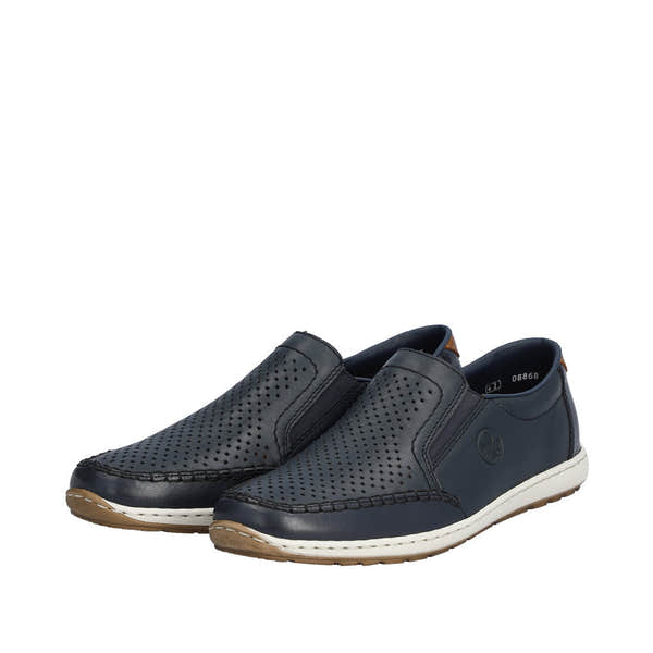 Rieker 08868-15 Mens Navy Blue Leather Slip On Loafers-elevate your sole