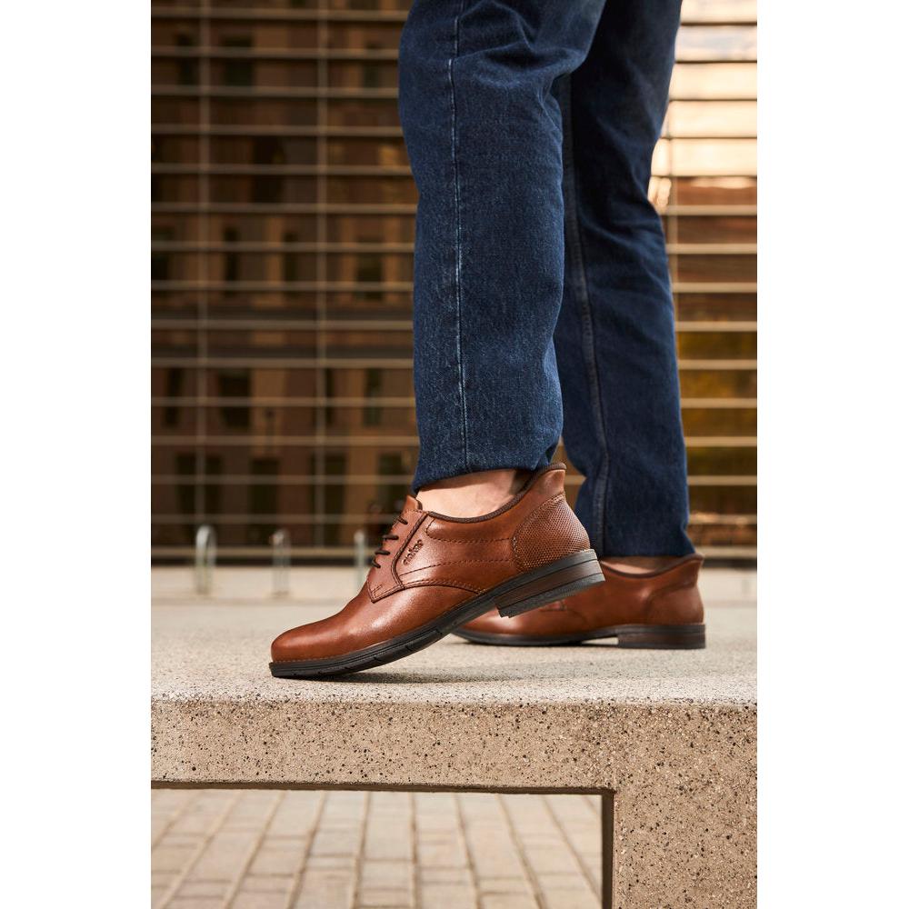 Rieker 10353-24 men's wide brown leather lace-up shoes, stylish and comfortable for casual or formal wear.