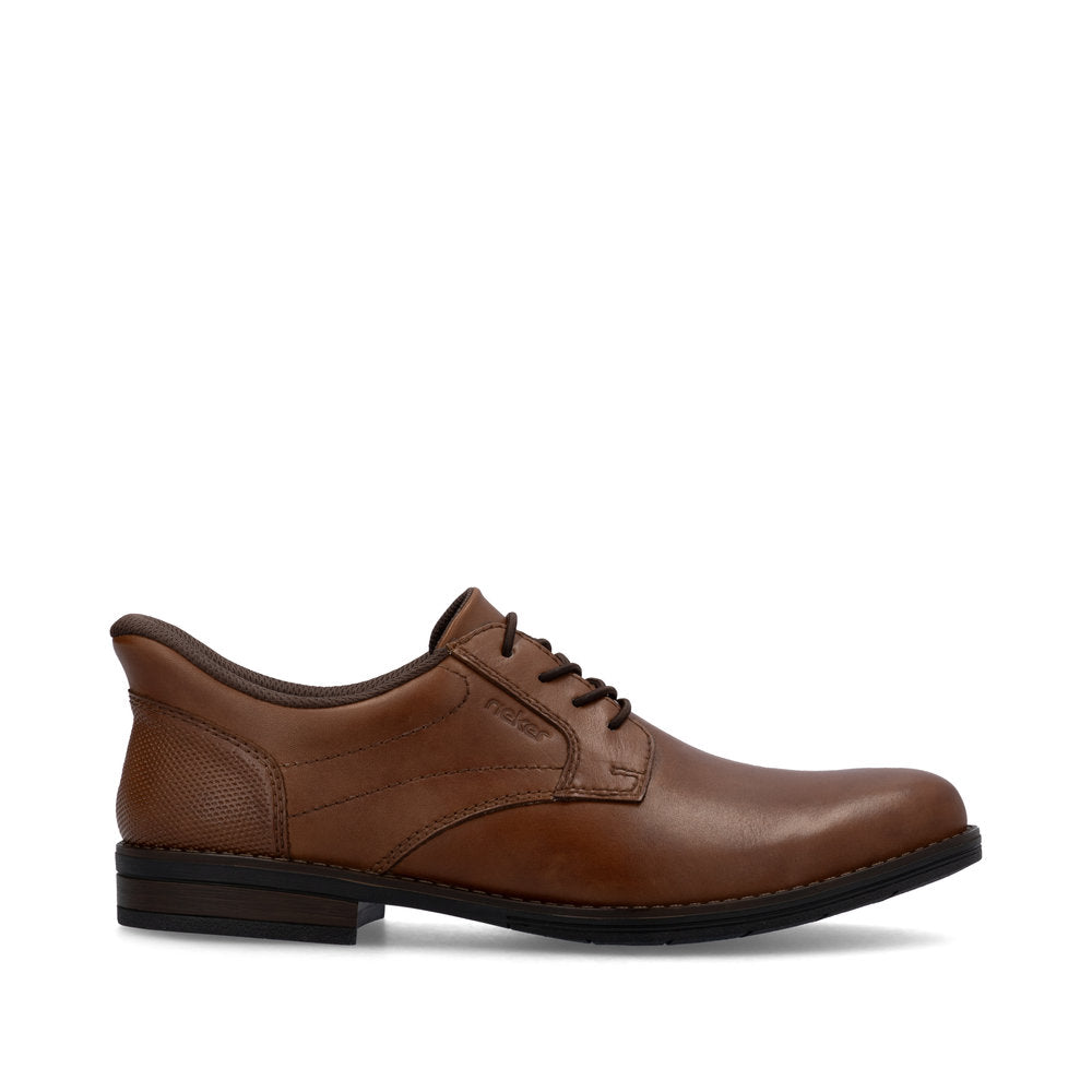 Rieker 10353-24 men's wide brown leather lace-up shoes with cushioned collar and low heel.
