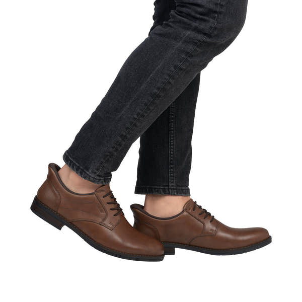 Rieker 10353-24 men's wide-fit brown leather lace-up shoes with rounded toe and black sole.