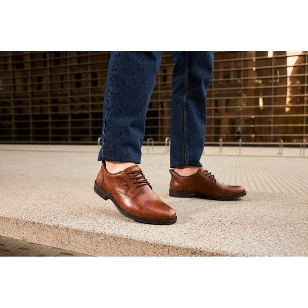 Rieker 10353-24 men's wide brown leather lace-up shoes, stylish and comfortable dress footwear.