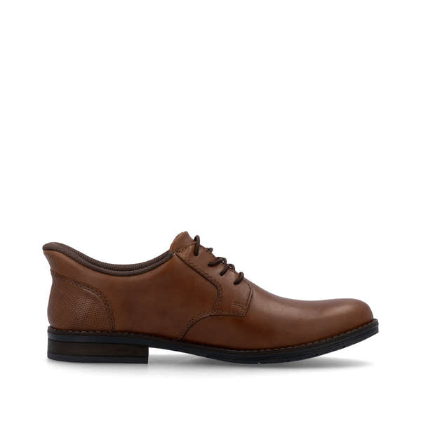 Rieker 10353-24 men's wide fit brown leather lace-up shoes, casual dress style with cushioned interior and durable outsole.