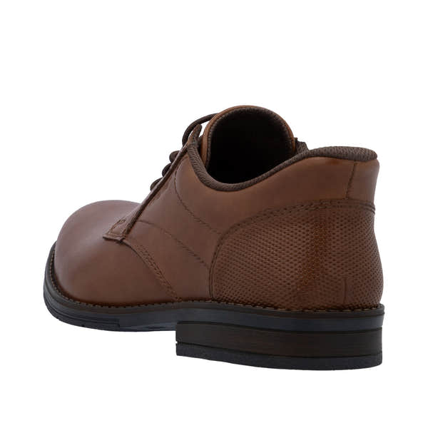 Rieker Men's Wide Brown Leather Lace-Up Shoes with textured heel and cushioned interior, stylish and comfortable footwear.