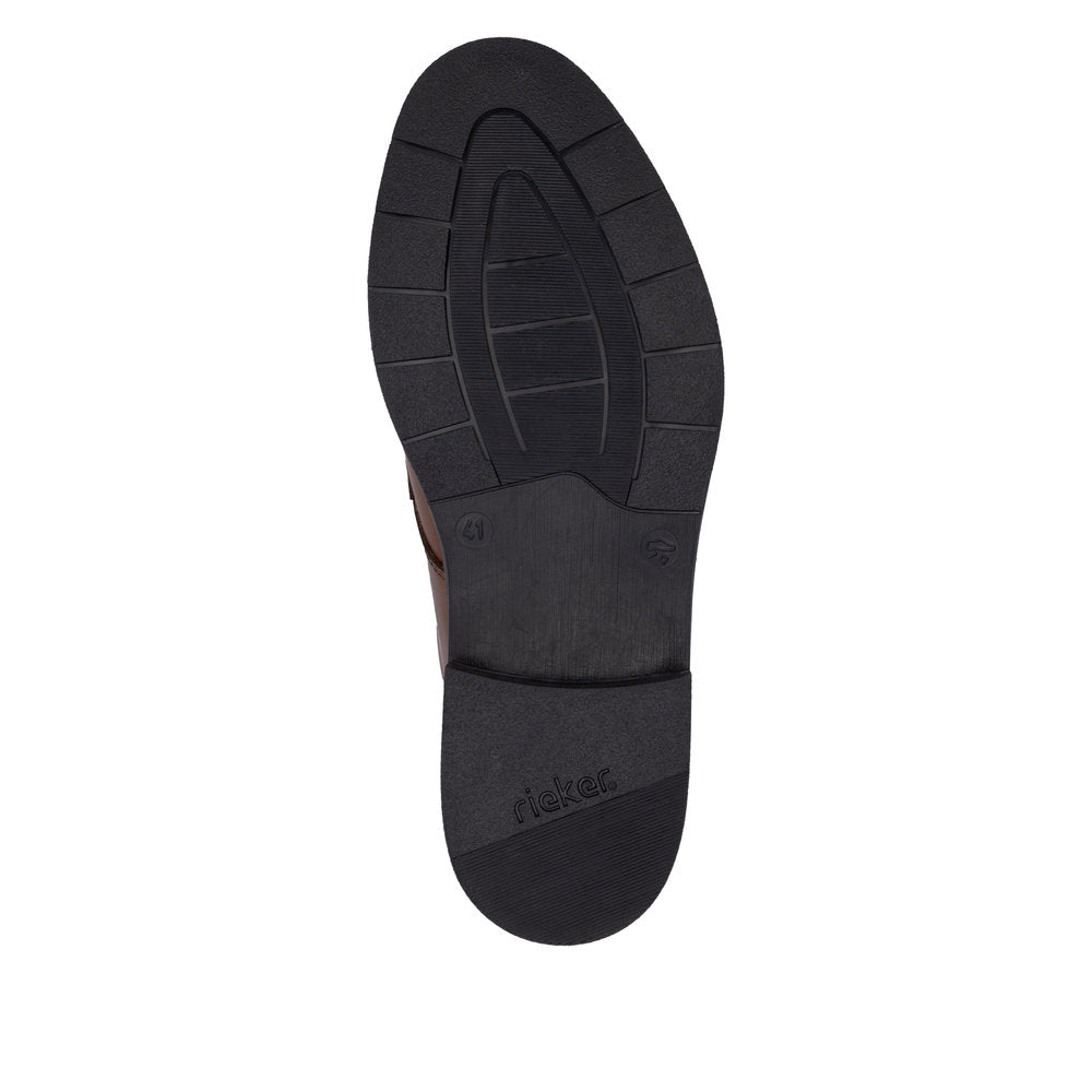 Rieker men's wide fit brown leather lace-up shoes with rubber sole, stylish and comfortable footwear.