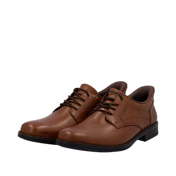 Rieker 10353-24 men's wide-fit brown leather lace-up shoes with cushioned interior and sturdy black outsole.