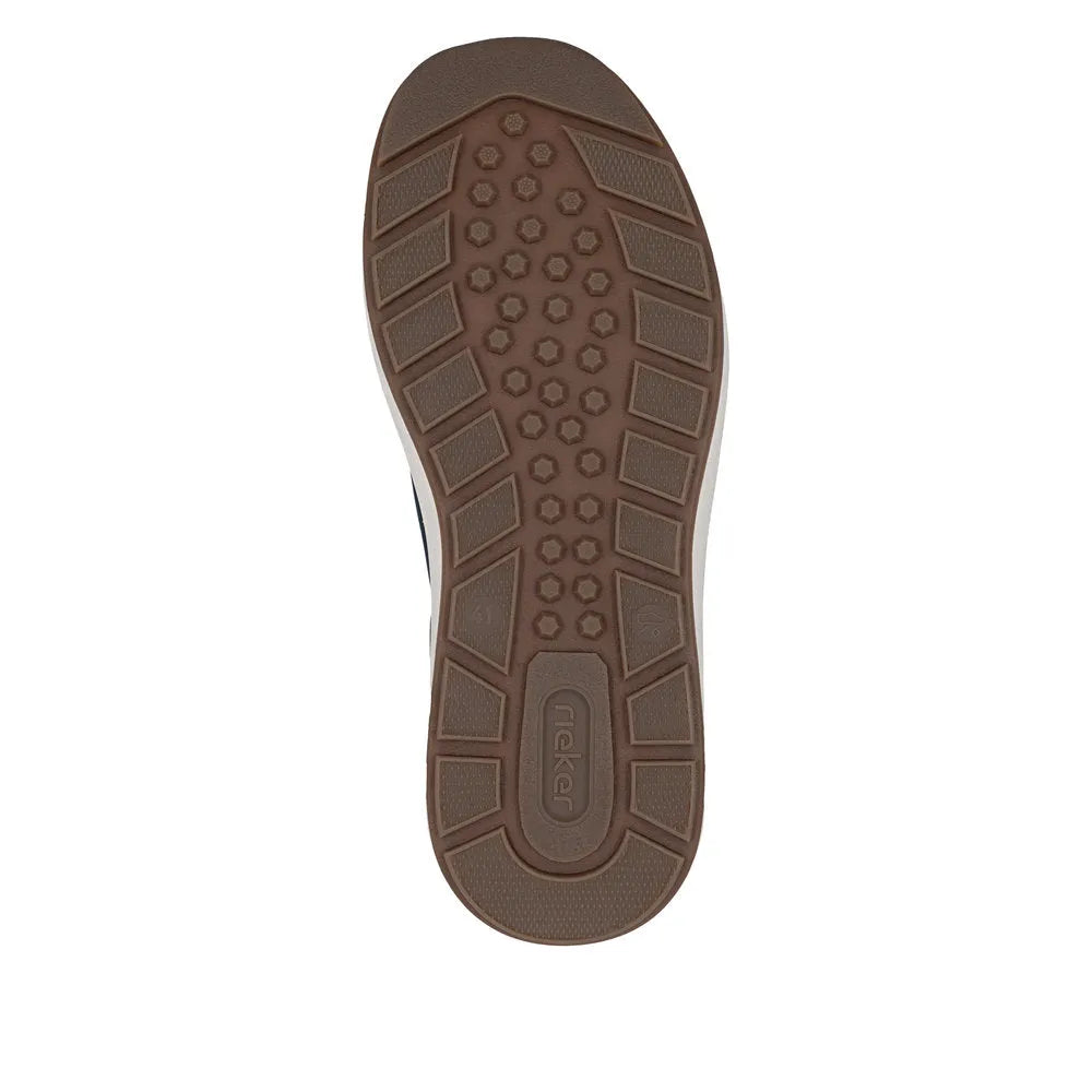 Brown men's wide-fit zip and lace-up shoe with textured sole and leather-like material.