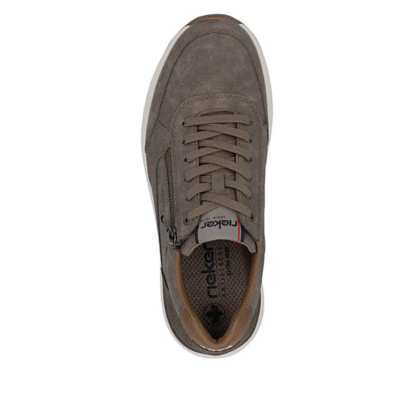Brown men's wide casual shoes with lace-up and zip details, cushioned insole, and styled with a sporty, modern design.