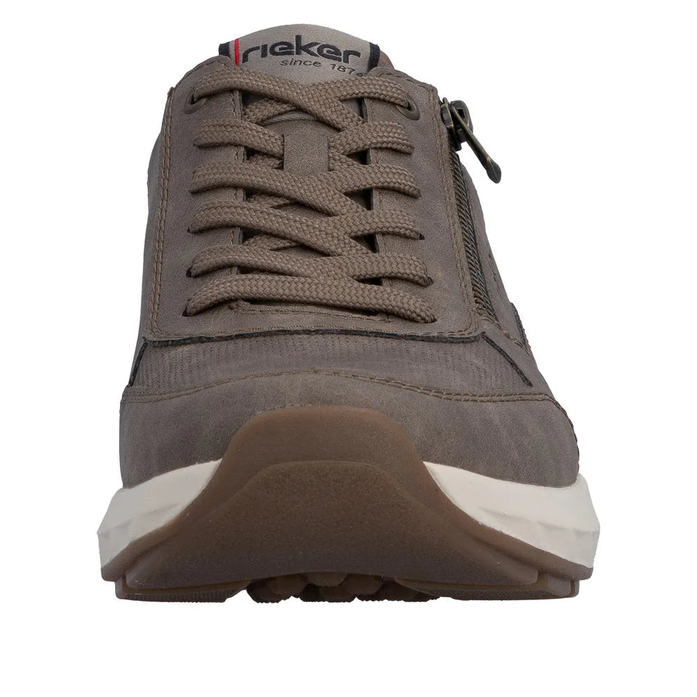 Rieker 11504-64 men's wide brown zip and lace-up casual shoes with synthetic materials and sporty sole.
