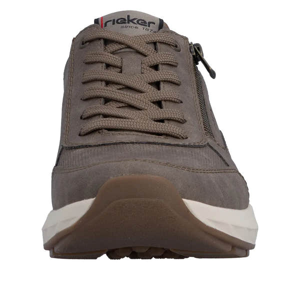 Rieker 11504-64 men's wide brown zip and lace-up casual shoes with synthetic materials and sporty sole.