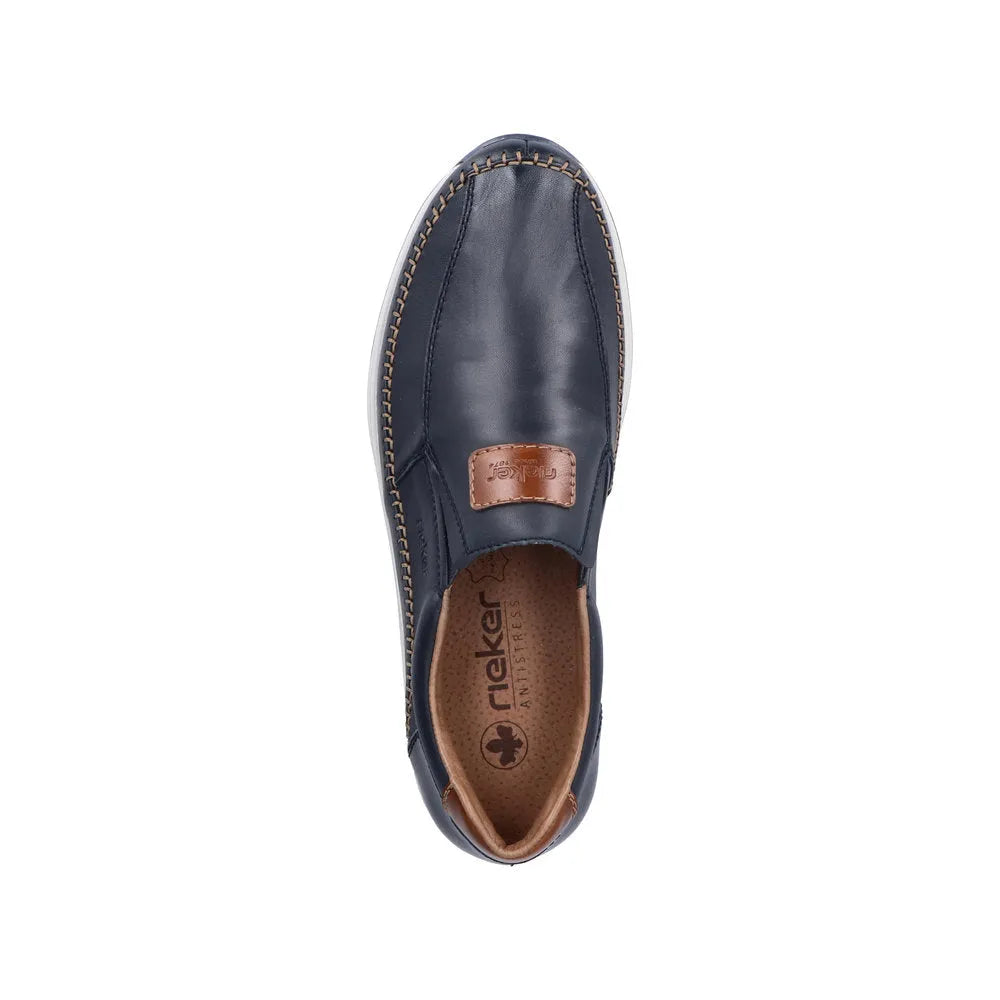 Rieker 11962-14 Titus Mens Navy Blue Leather Slip On Loafers-elevate your sole