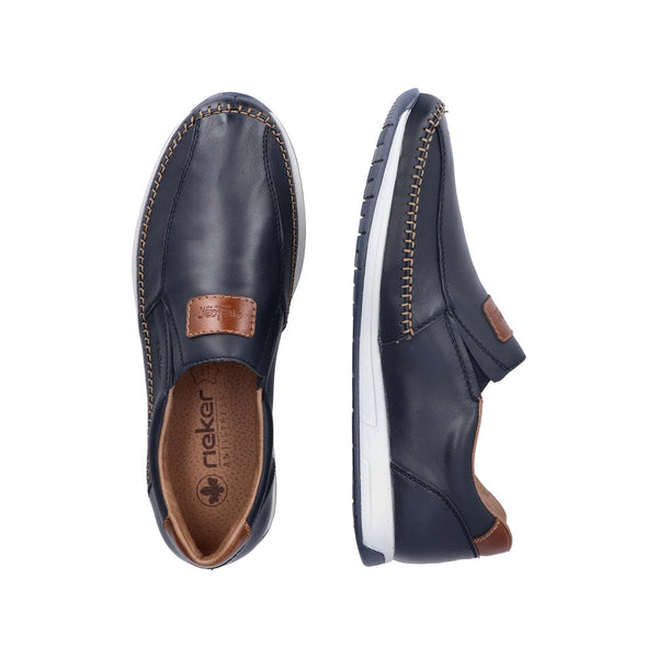 Rieker 11962-14 Titus Mens Navy Blue Leather Slip On Loafers-elevate your sole