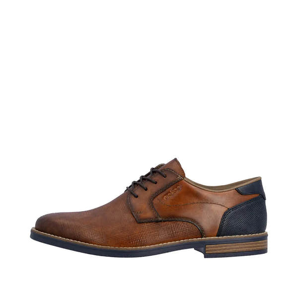 Rieker 13504-24 men's brown leather lace-up shoes with textured toe, black heel detail, and contrasting sole.