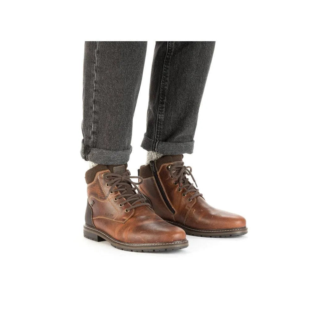Rieker 13740-24 Mens Brown Leather Water Resistant Zip & Lace Ankle Boots-elevate your sole