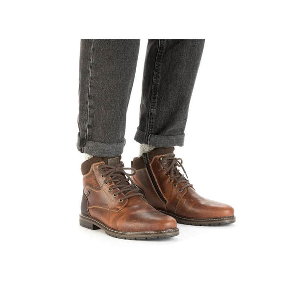Rieker 13740-24 Mens Brown Leather Water Resistant Zip & Lace Ankle Boots-elevate your sole