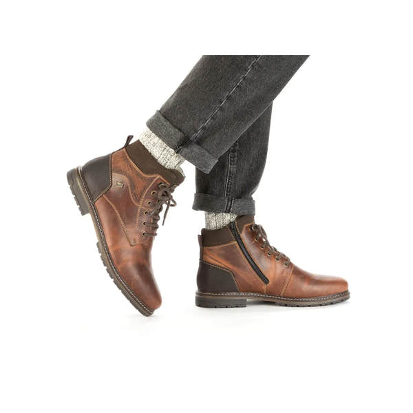 Rieker 13740-24 Mens Brown Leather Water Resistant Zip & Lace Ankle Boots-elevate your sole