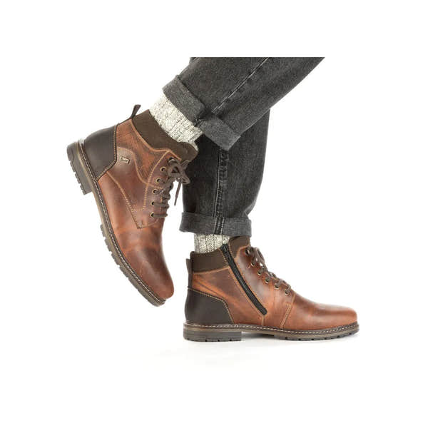 Rieker 13740-24 Mens Brown Leather Water Resistant Zip & Lace Ankle Boots-elevate your sole