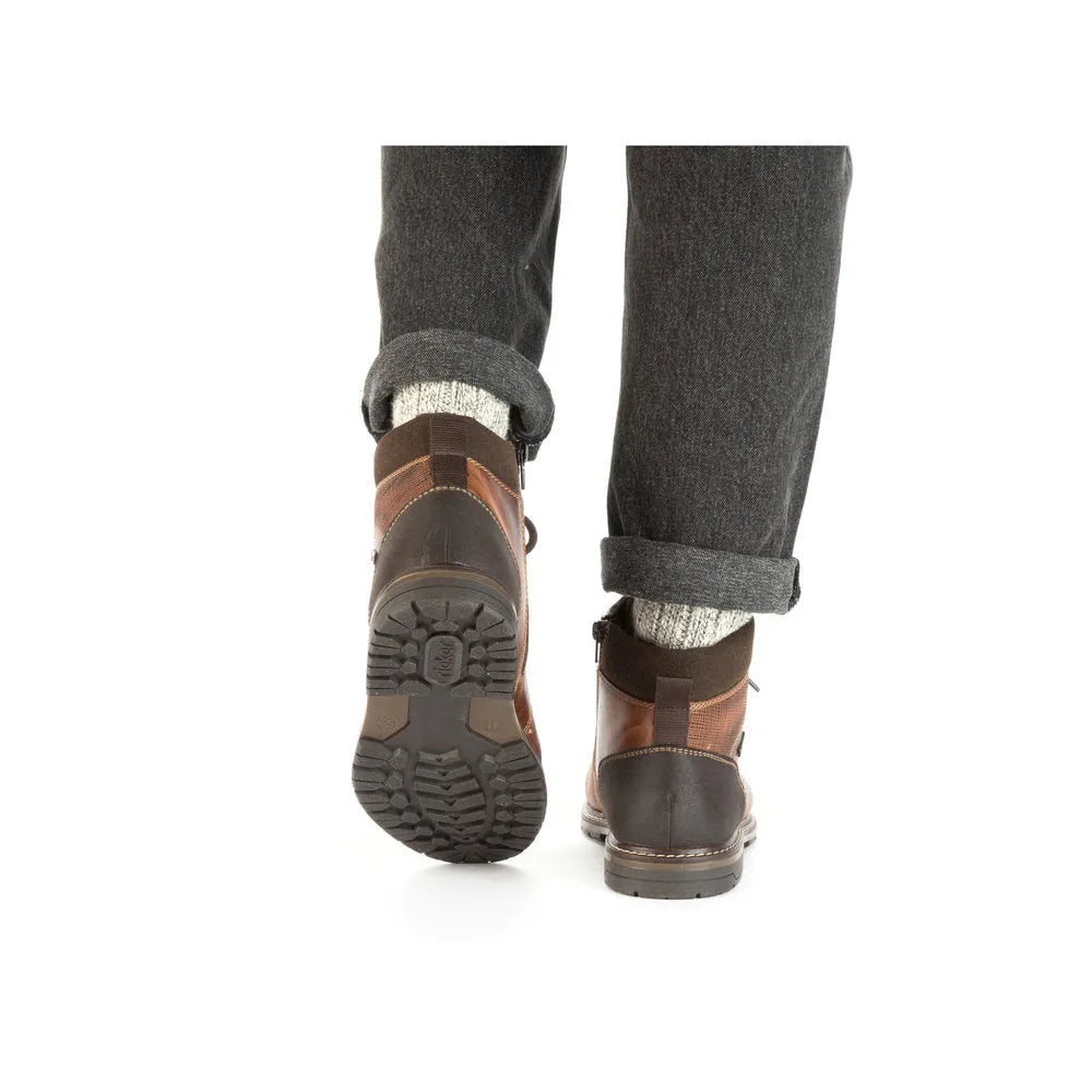 Rieker 13740-24 Mens Brown Leather Water Resistant Zip & Lace Ankle Boots-elevate your sole