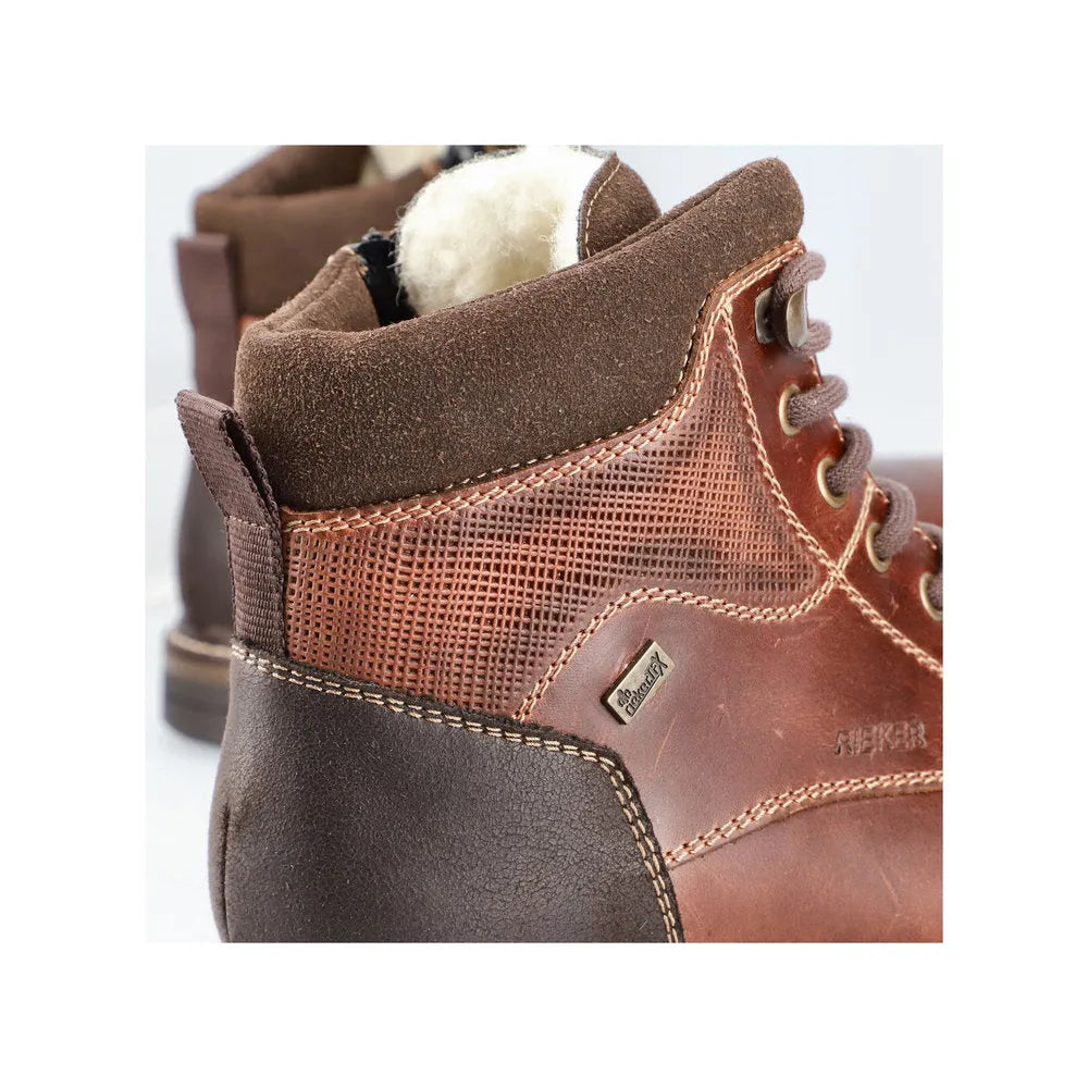 Rieker 13740-24 Mens Brown Leather Water Resistant Zip & Lace Ankle Boots-elevate your sole