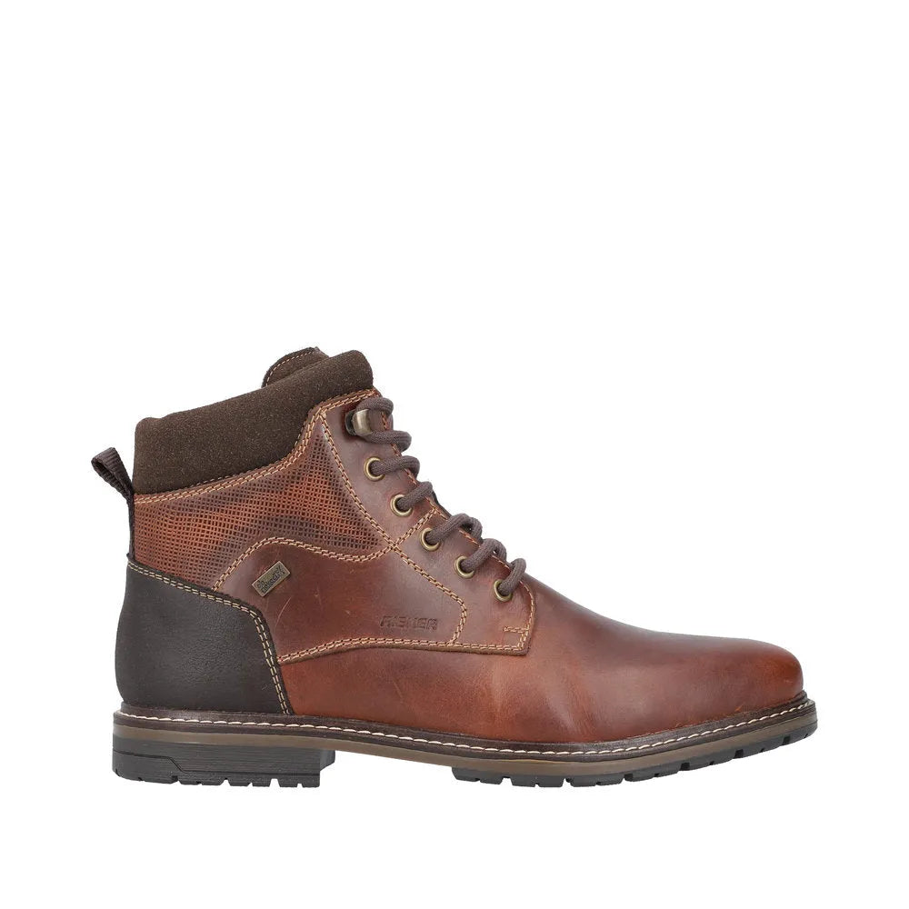 Rieker 13740-24 Mens Brown Leather Water Resistant Zip & Lace Ankle Boots-elevate your sole