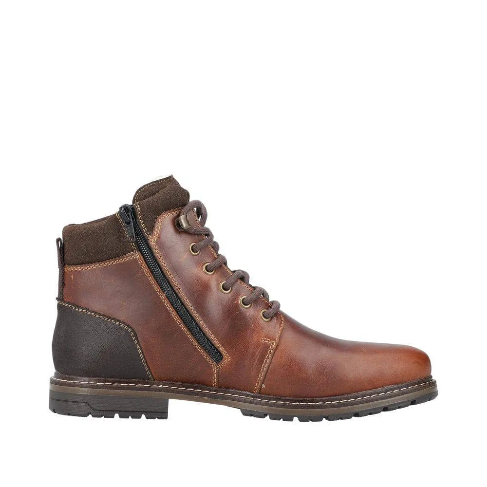 Rieker 13740-24 Mens Brown Leather Water Resistant Zip & Lace Ankle Boots-elevate your sole