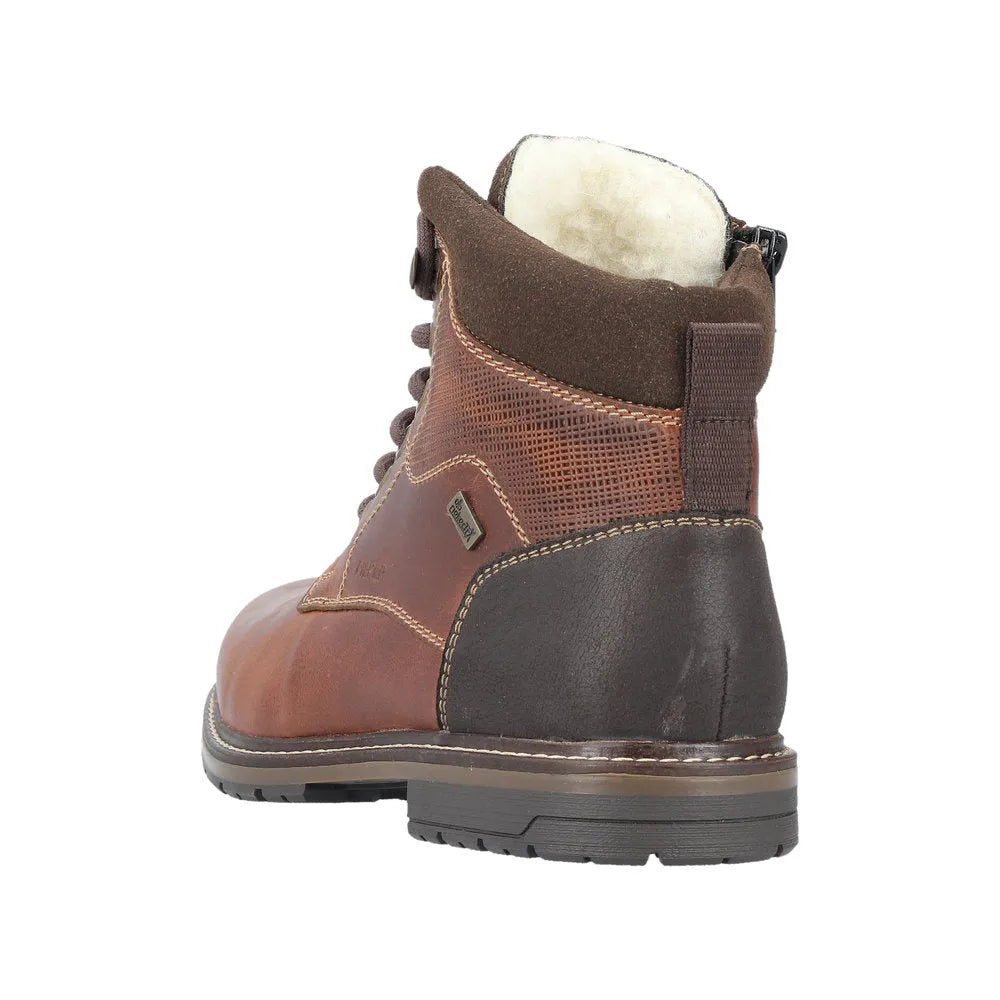 Rieker 13740-24 Mens Brown Leather Water Resistant Zip & Lace Ankle Boots-elevate your sole